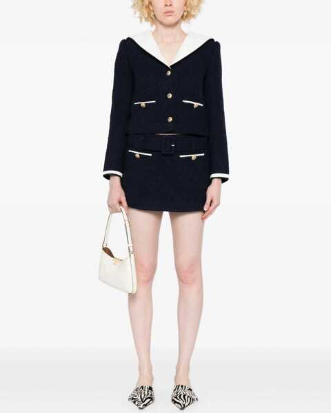 Sacouri office Self-Portrait Boucle Jacket With Contrasting Neckline BLUE Femei (BM 18634717) 2