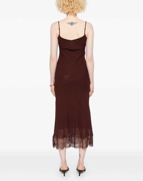 Rochii casual Self-Portrait Midi Dress With Lace Inserts BORDEAUX Femei (BM 18634750) 4