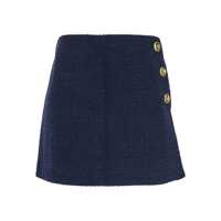 Fuste Blue Boucle Weave Skirt With Button Closure In Cotton Blend Woman Femei