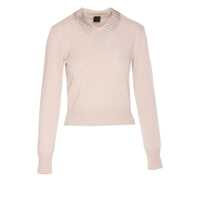 Tricouri Polo Beige Polo Shirt With Crystal-Decorated Collar And Logo Patch On The Back In Cashmere Woman Femei