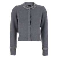 Cardigane Grey Cardigan With Crystal Embellishments And Logo Patch On The Back In Cashmere Woman Femei