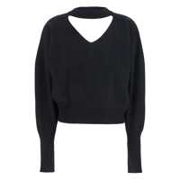Pulovere Black V-Neck Sweater With Cut-Out Detail On The Back In Wool And Cashmere Blend Woman Femei