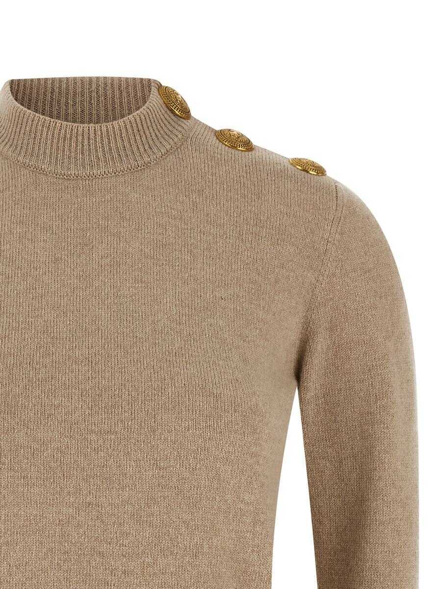 Pulovere Balmain Balmain Eco-Cashmere Button Sweater Beige Femei (BM 18643854) 3