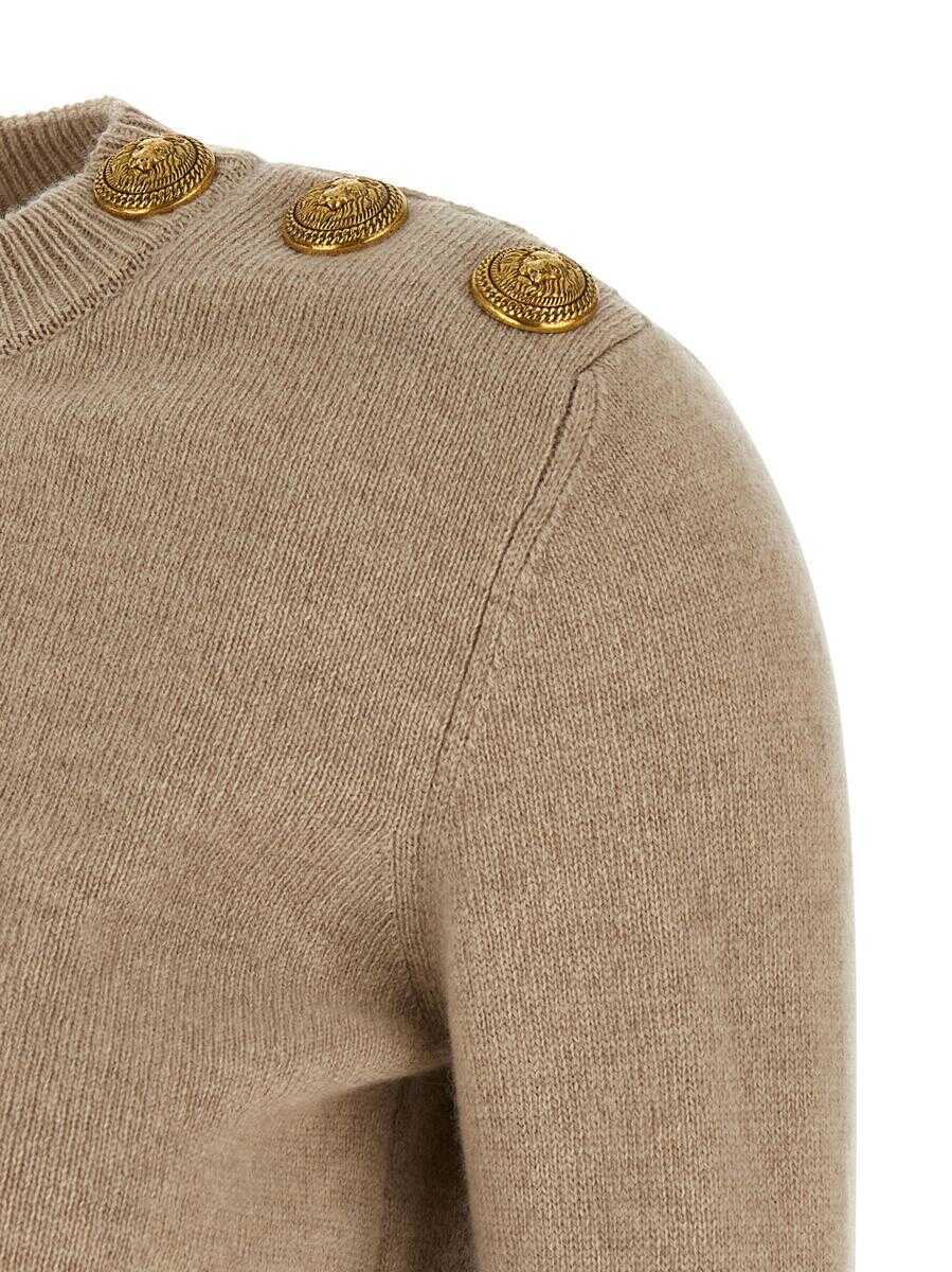 Pulovere Balmain Balmain Eco-Cashmere Button Sweater Beige Femei (BM 18643854) 4