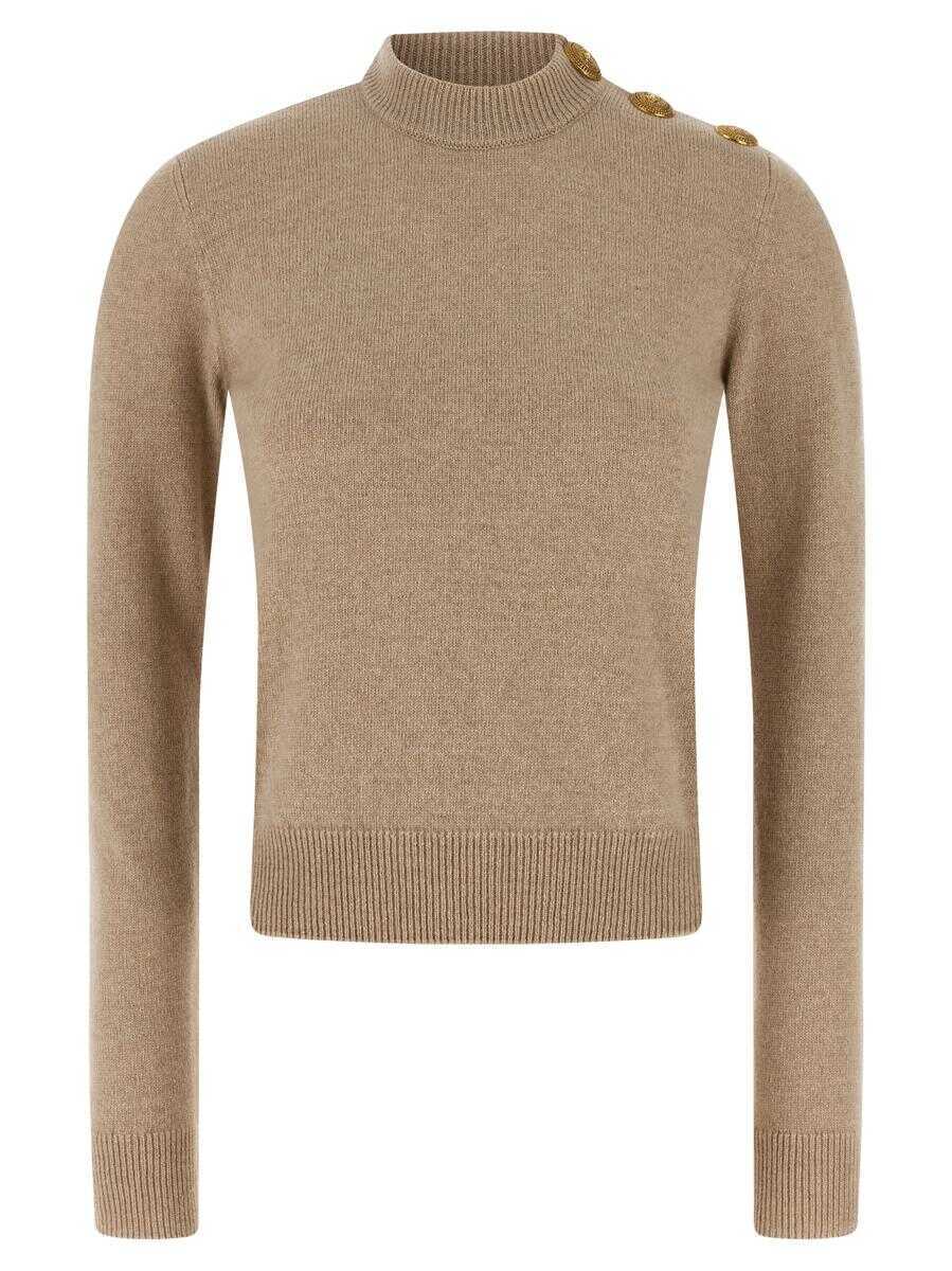 Pulovere Balmain Balmain Eco-Cashmere Button Sweater Beige Femei (BM 18643854) 1