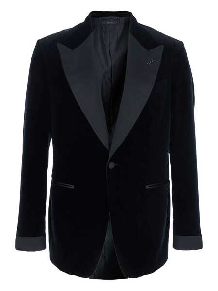 Geci Tom Ford Shelton Black Jacket With Wide Lapels And Welt Wockets In Velvet Man Black Barbati (BM 18644265) 1