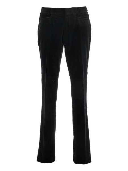 Pantaloni Tom Ford Black Trousers With Belt Loops And Front Pleats In Velvet Man Black Barbati (BM 18645408) 1