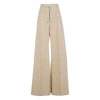 Pantaloni casual 'Wide Belas' Beige Ribbed Trousers With Wide Leg In Cotton And Linen Blend Woman Femei