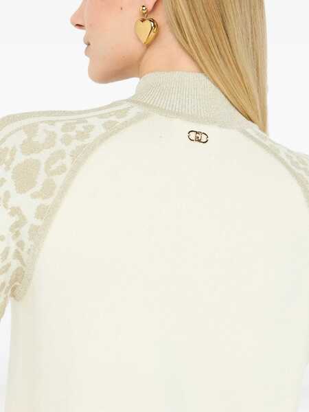 Pulovere Liu Jo Liu Jo White And Gold Animal-Print Turtleneck Sweater BIANCO E ORO Femei (BM 18646026) 5