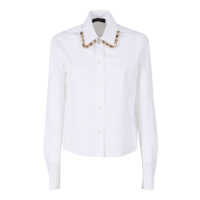 Camasi Fabiana Filippi POPLIN CROPPED SHIRT WITH PEPITA EMBROIDERY ON COLLAR