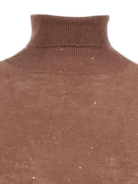 Pulovere Fabiana Filippi LIGHTWEIGHT SEQUIN SLIM FIT TURTLE NECK SWEATER Brown Femei (BM 18646626) 3