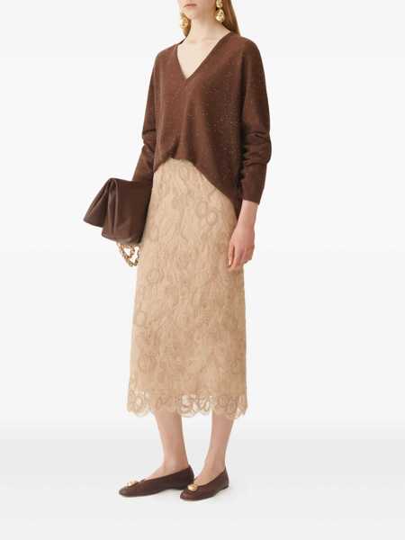 Pulovere Fabiana Filippi SEQUIN OVERSIZE V NECK SWEATER Brown Femei (BM 18646632) 2