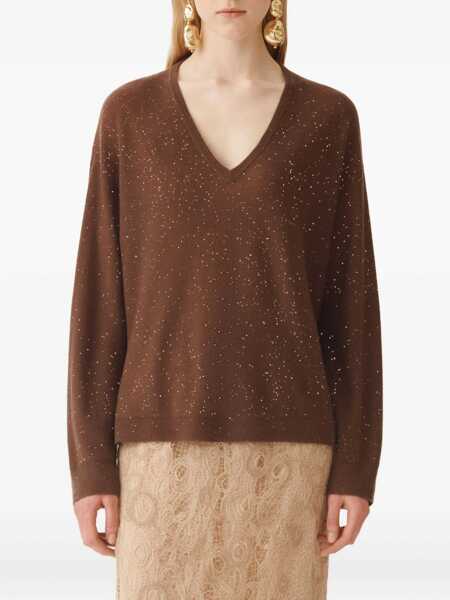 Pulovere Fabiana Filippi SEQUIN OVERSIZE V NECK SWEATER Brown Femei (BM 18646632) 3