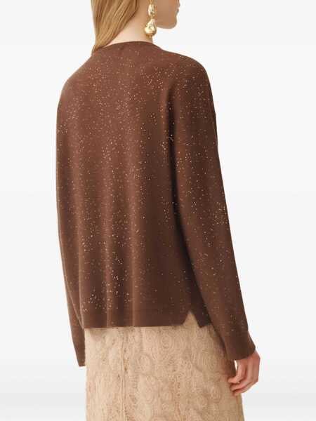 Pulovere Fabiana Filippi SEQUIN OVERSIZE V NECK SWEATER Brown Femei (BM 18646632) 4