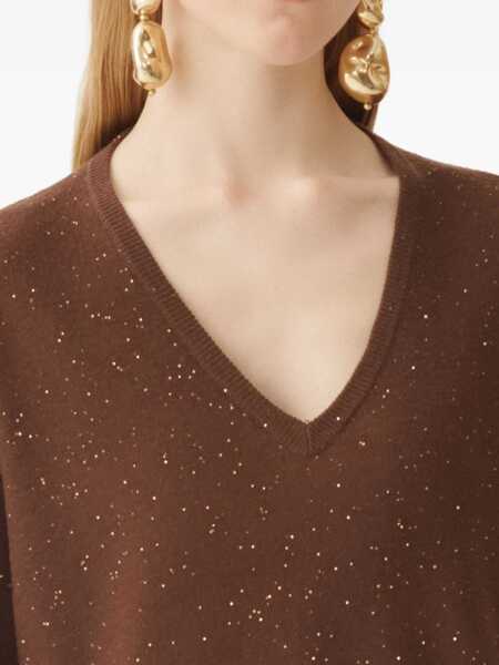 Pulovere Fabiana Filippi SEQUIN OVERSIZE V NECK SWEATER Brown Femei (BM 18646632) 5