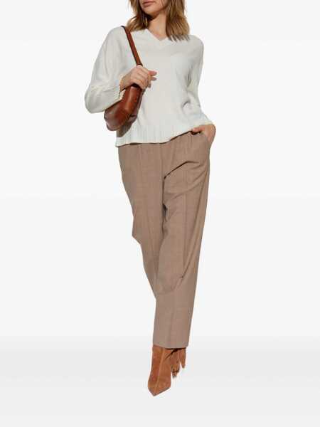 Pulovere Fabiana Filippi PLATINUM V NECK SWEATER WITH FILO DIAMANTE TRIM DETAIL Beige Femei (BM 18646644) 2