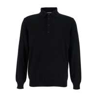 Tricouri Polo Kangra Black Polo Shirt With Classic Collar And Ribbed Trims In Wool Man