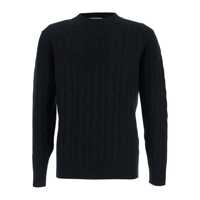 Pulovere Black Crew Neck Sweater With Braided Design In Wool Man Barbati