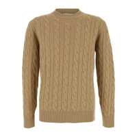 Pulovere Beige Crew Neck Sweater With Braided Design In Wool Man Barbati
