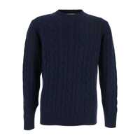 Pulovere Blue Crew Neck Sweater With Braided Design In Wool Man Barbati
