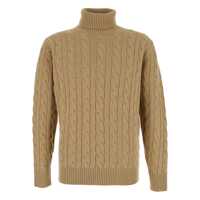 Pulovere Beige Turtleneck Sweater With Braided Design In Wool Man Barbati