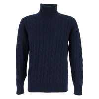 Pulovere Kangra Blue Turtleneck Sweater With Braided Design In Wool Man