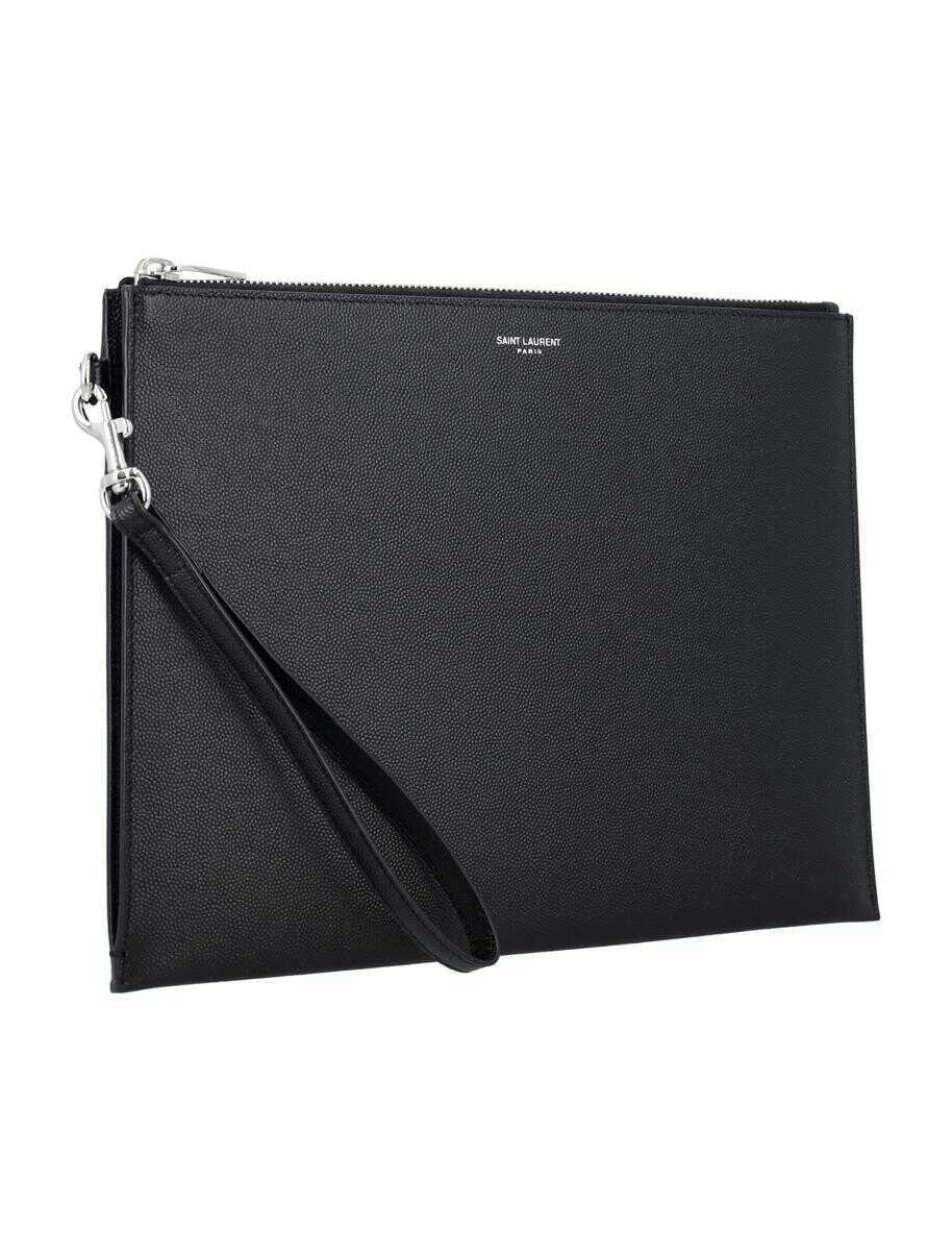 Genti de mana Saint Laurent Saint Laurent Zip Tablet Pouch Black Barbati (BM 18653667) 2