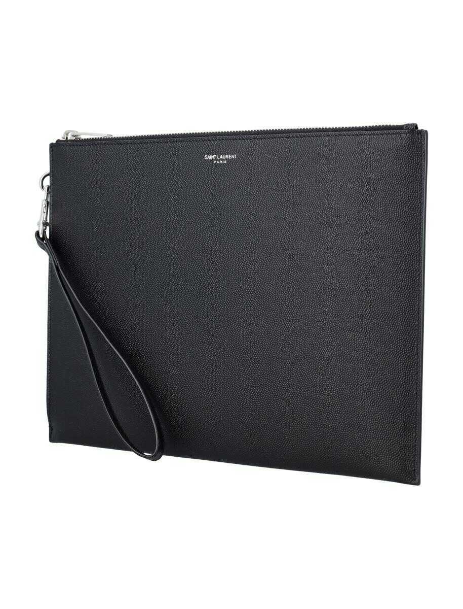 Genti de mana Saint Laurent Saint Laurent Zip Tablet Pouch Black Barbati (BM 18653667) 3