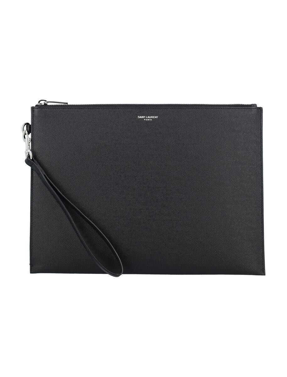 Genti de mana Saint Laurent Saint Laurent Zip Tablet Pouch Black Barbati (BM 18653667) 1