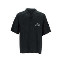Camasi Black Shirt With Cuban Collar And Logo Lettering On Front In Modal Man Barbati