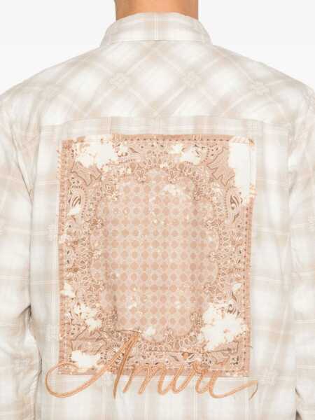 Camasi AMIRI Beige Shirt With Check Pattern And Lettering Logo On Front And Backin Flannel Man Beige Barbati (BM 18655323) 5
