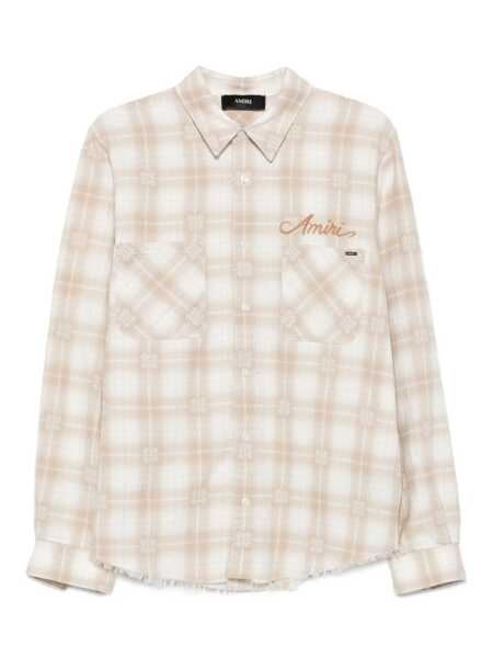 Camasi AMIRI Beige Shirt With Check Pattern And Lettering Logo On Front And Backin Flannel Man Beige Barbati (BM 18655323) 1