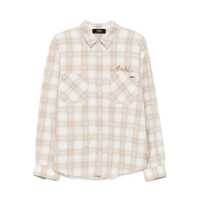 Camasi AMIRI Beige Shirt With Check Pattern And Lettering Logo On Front And Backin Flannel Man