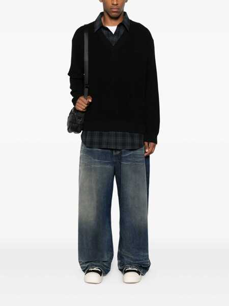 Pulovere JUUN.J Black Sweater With Layered Design And Classic Collar In Cotton And Wool Blend Man Black Barbati (BM 18656829) 2