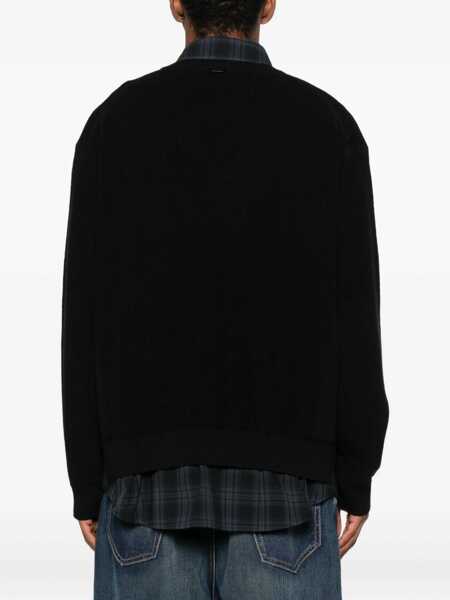 Pulovere JUUN.J Black Sweater With Layered Design And Classic Collar In Cotton And Wool Blend Man Black Barbati (BM 18656829) 4