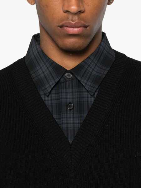 Pulovere JUUN.J Black Sweater With Layered Design And Classic Collar In Cotton And Wool Blend Man Black Barbati (BM 18656829) 5