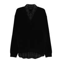 Pulovere Black Sweater With Layered Design And Classic Collar In Cotton And Wool Blend Man Barbati