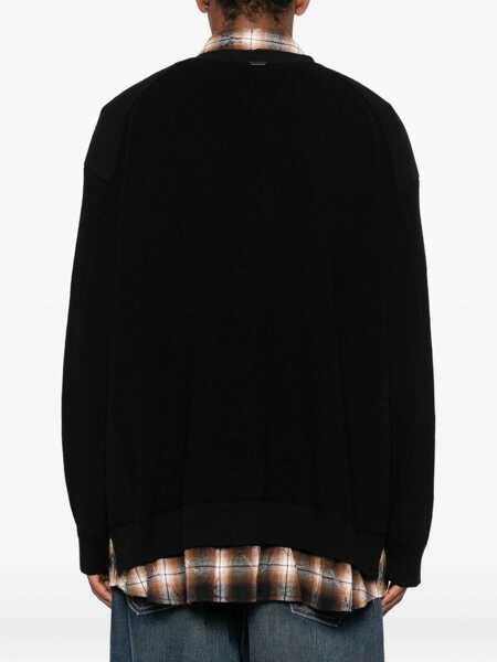 Cardigane JUUN.J Black Sweater With Layered Design And Classic Collar In Cotton And Wool Blend Man Black Barbati (BM 18656832) 4