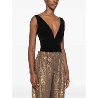 Imbracaminte Dama pagina 460 - Topuri NORMA KAMALI Tara Black Top With V-Neck And Ruffle Details In Tech Fabric Woman Black Femei (BM 18656976) - B-mall.ro