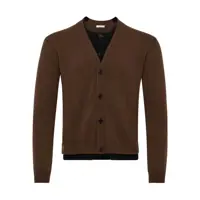 Cardigane Brown Cardigan With V-Neck And Layered Design In Fabric Man Barbati