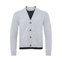 Cardigane Grey Cardigan With V-Neck And Layered Design In Fabric Man Barbati