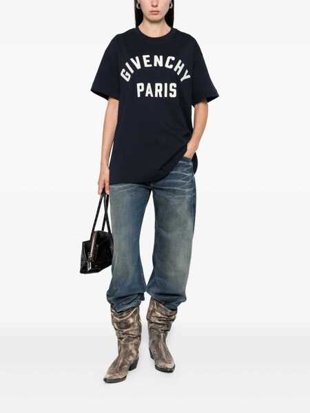 Tricouri Givenchy T-shirt with GIVENCHY Paris logo Blue Femei (BM 18659139) 2