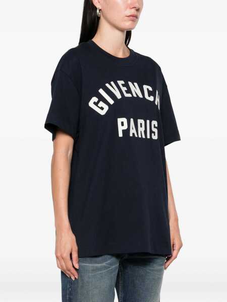 Tricouri Givenchy T-shirt with GIVENCHY Paris logo Blue Femei (BM 18659139) 3
