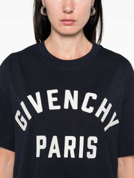 Tricouri Givenchy T-shirt with GIVENCHY Paris logo Blue Femei (BM 18659139) 5