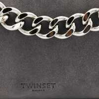 Genti de umar TWINSET Dama - Genti de umar TWINSET Twinset Grey Leather Liliane Shoulder Bag MEDIUM MELANGE GREY/NICKEL Femei (BM 18661575) - B-mall.ro