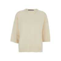 Pulovere White Sweater With Dropped Shoulder And Three-Quarter Sleeve In Wool And Cashmere Blend Woman Femei