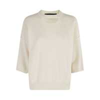 Pulovere White Sweater With Dropped Shoulder And Three-Quarter Sleeve In Wool And Cashmere Blend Woman Femei