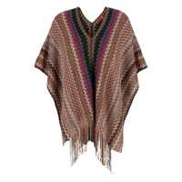 Geci Multicolor Cape With V Neck And All-Over Zigzag Motif In Viscose Blend Woman Femei