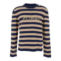 Pulovere Blue Crewneck Sweater With Logo Lettering On The Front And All-Over Striped Motif In Wool Woman Barbati