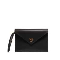 Genti mini Black Clutch Bag With Metal Plate And Love Birds Logo In Leather Woman Femei